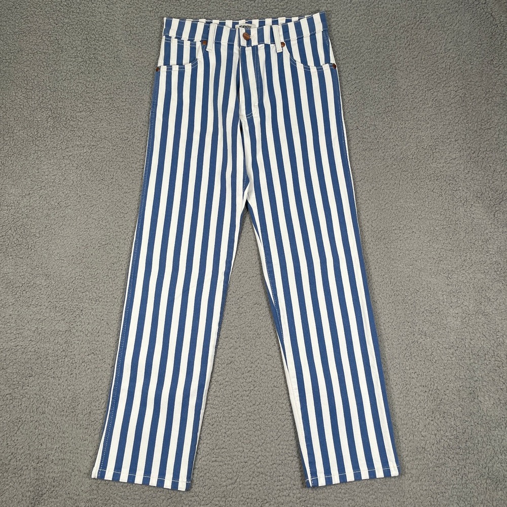 Wrangler Jeans Womens 25x29 Blue White‎ Striped Sunset Mid Rise Straight Cowgirl